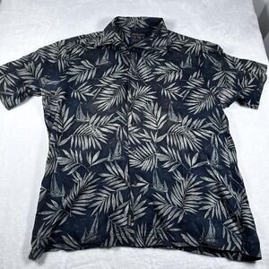Woolrich Shirt Mens 2XL Blue Palm Leaf Sailboat Hawaiian Button Front Casual